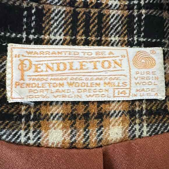 Pendleton Two Button Blazer Vintage Virgin Wool Brown Plaid Size 14 - Picture 7 of 7